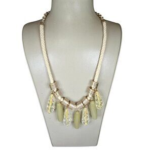 Anthropologie Women's Cord Stone Statement Necklace Gold Plated Natural NWT